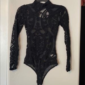 Black see-through pattern bodysuit